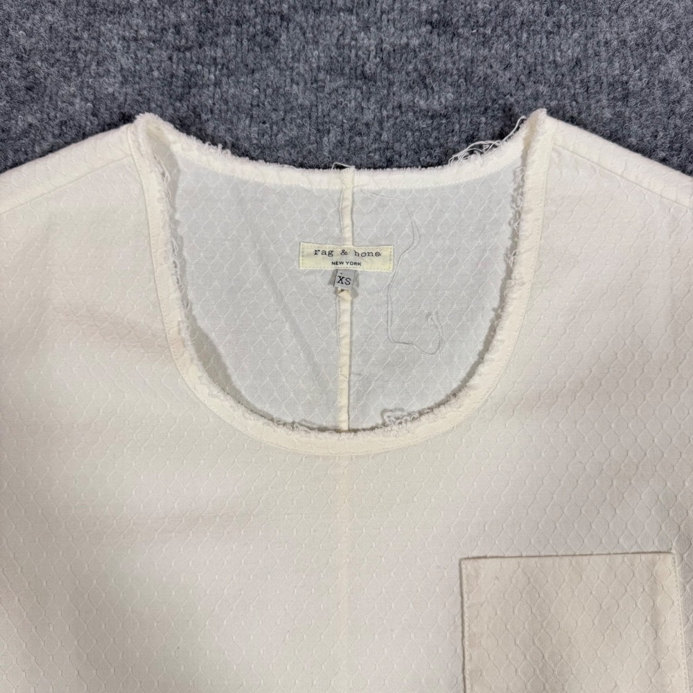 Rag & Bone Textured Pocket Top Raw Edge Women Size XS White Cotton EUC